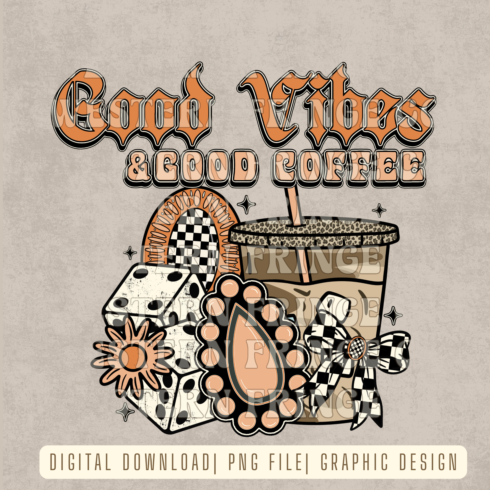 Good Vibes & Good Coffee Digital Download | Retro Peachy |  High Resolution PNG Graphic File