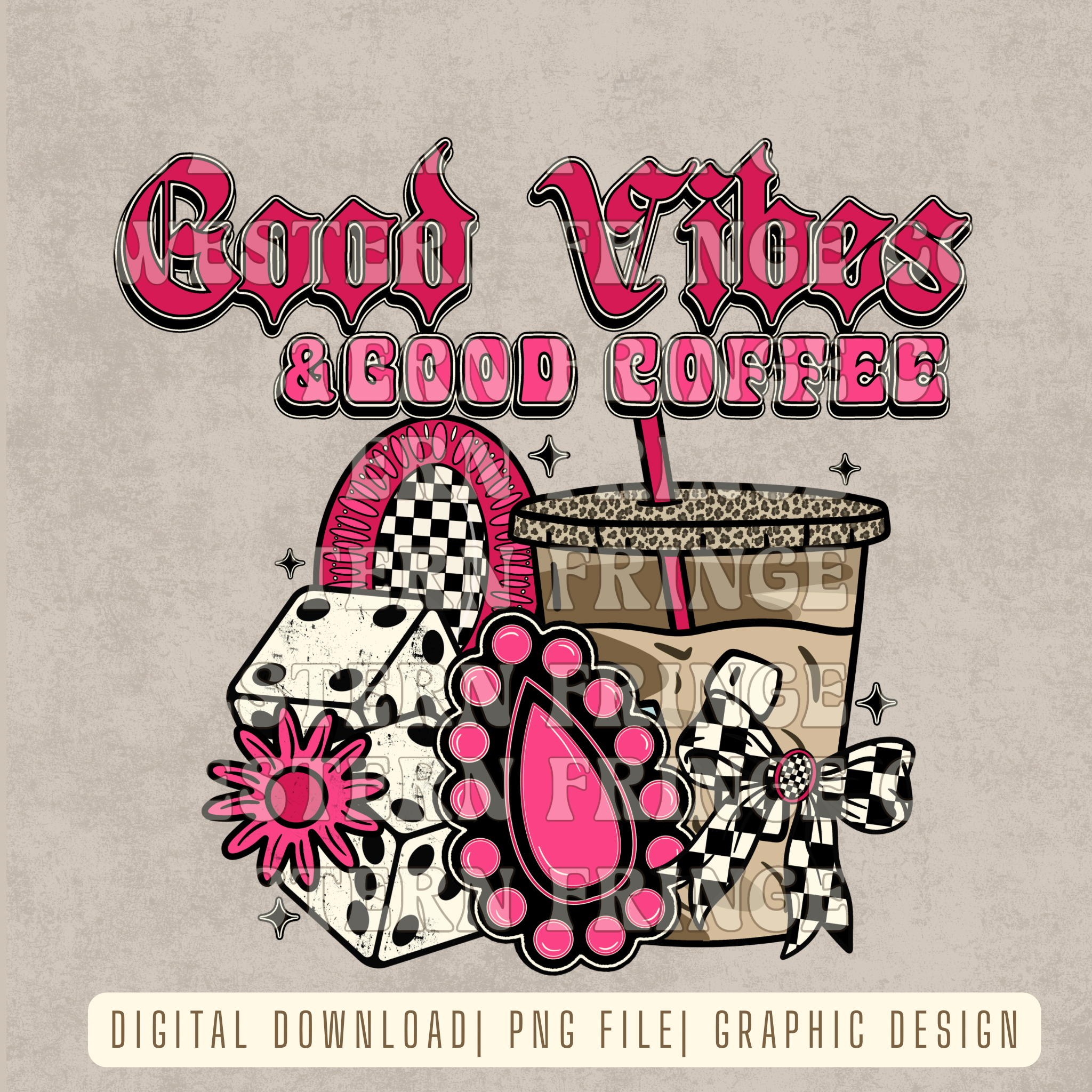 Good Vibes & Good Coffee Digital Download | Retro Hot Pink | High Resolution PNG Graphic File