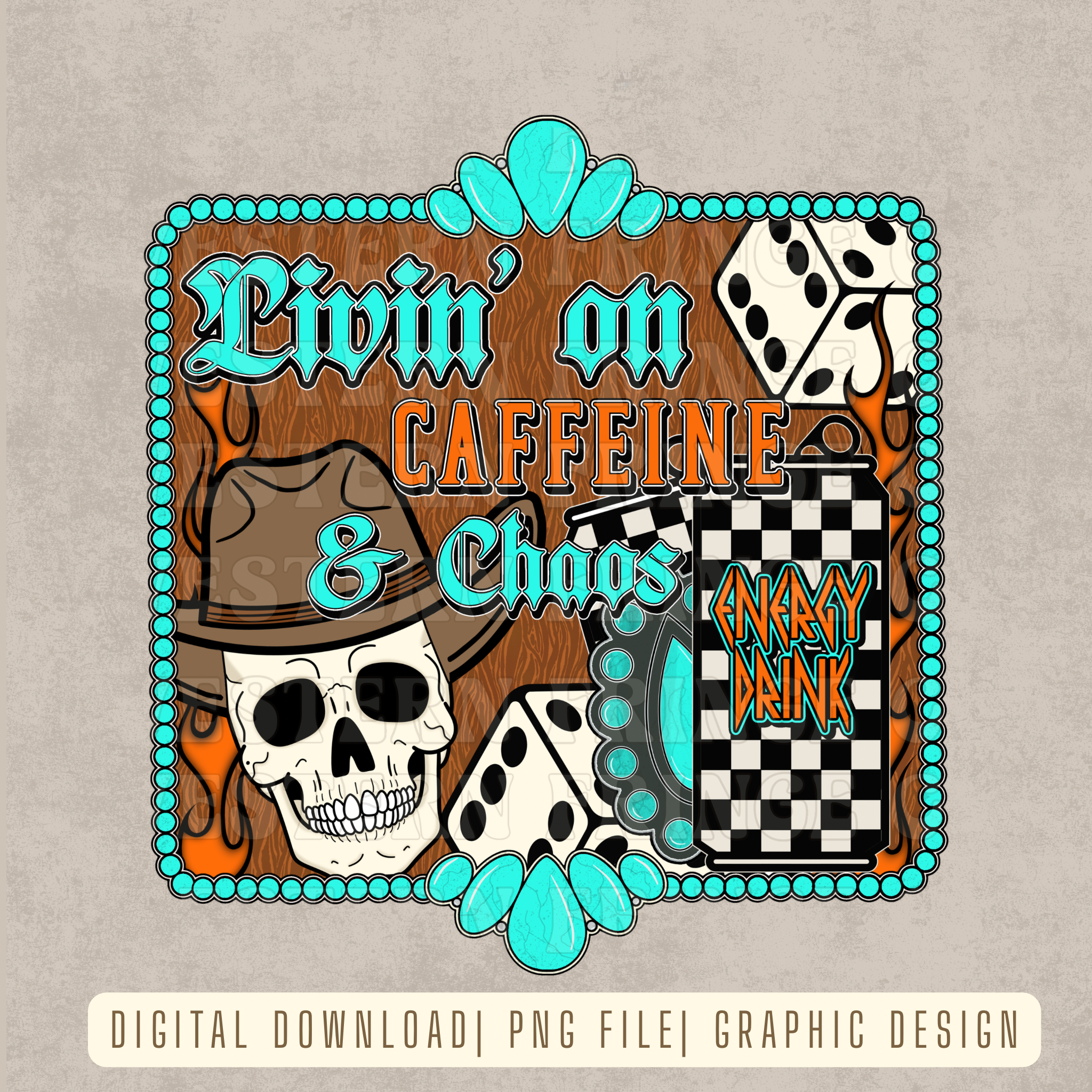Livin’ on Caffeine & Chaos Digital Download | High Resolution PNG Graphic File