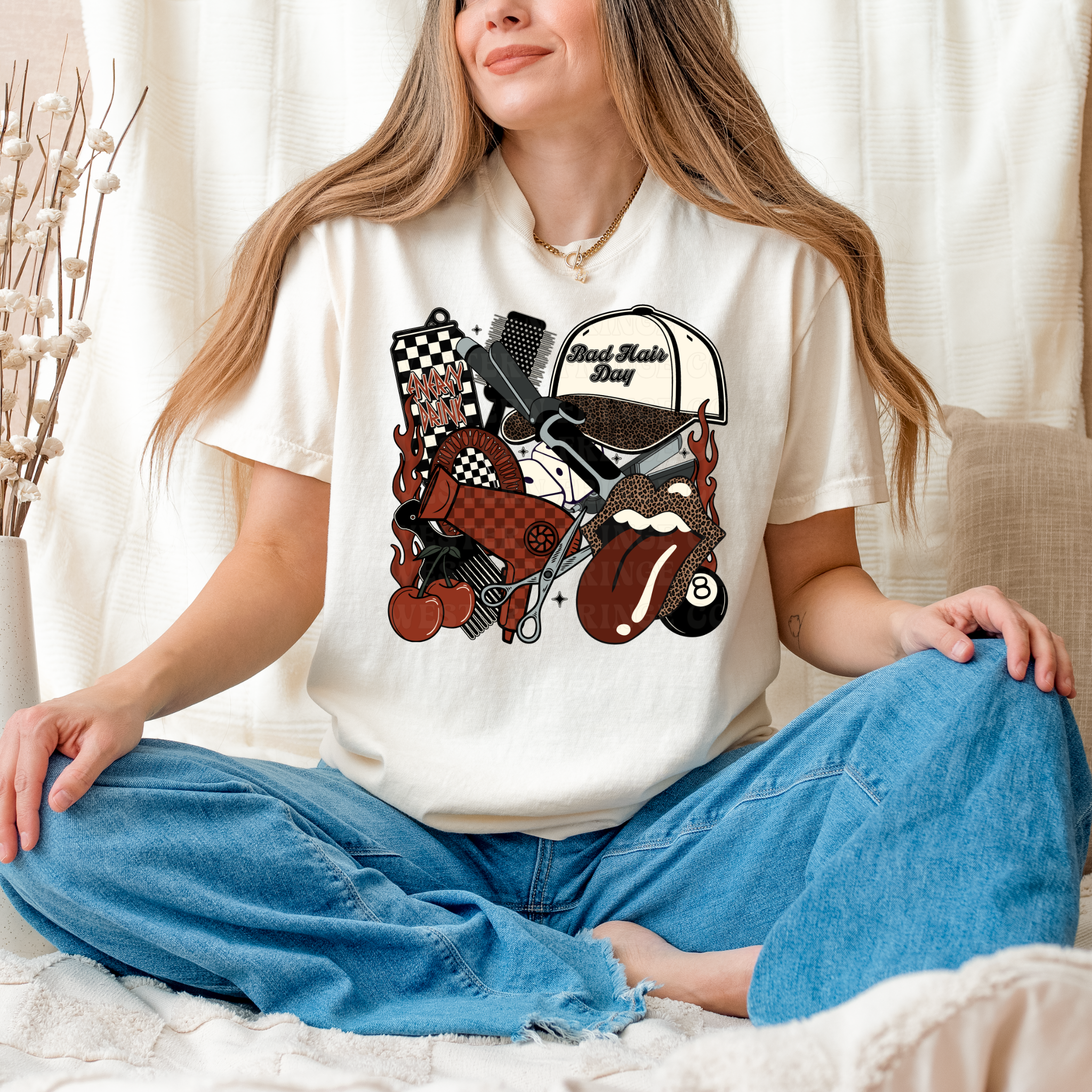 Rustic Orange Hairstylist Graphic T-Shirt | Crewneck