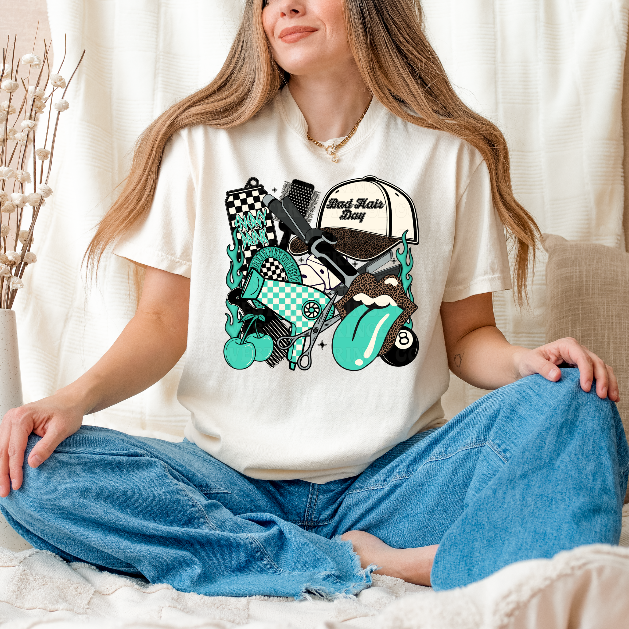 Turquoise Hairstylist Shirt Graphic T-Shirt | Crewneck