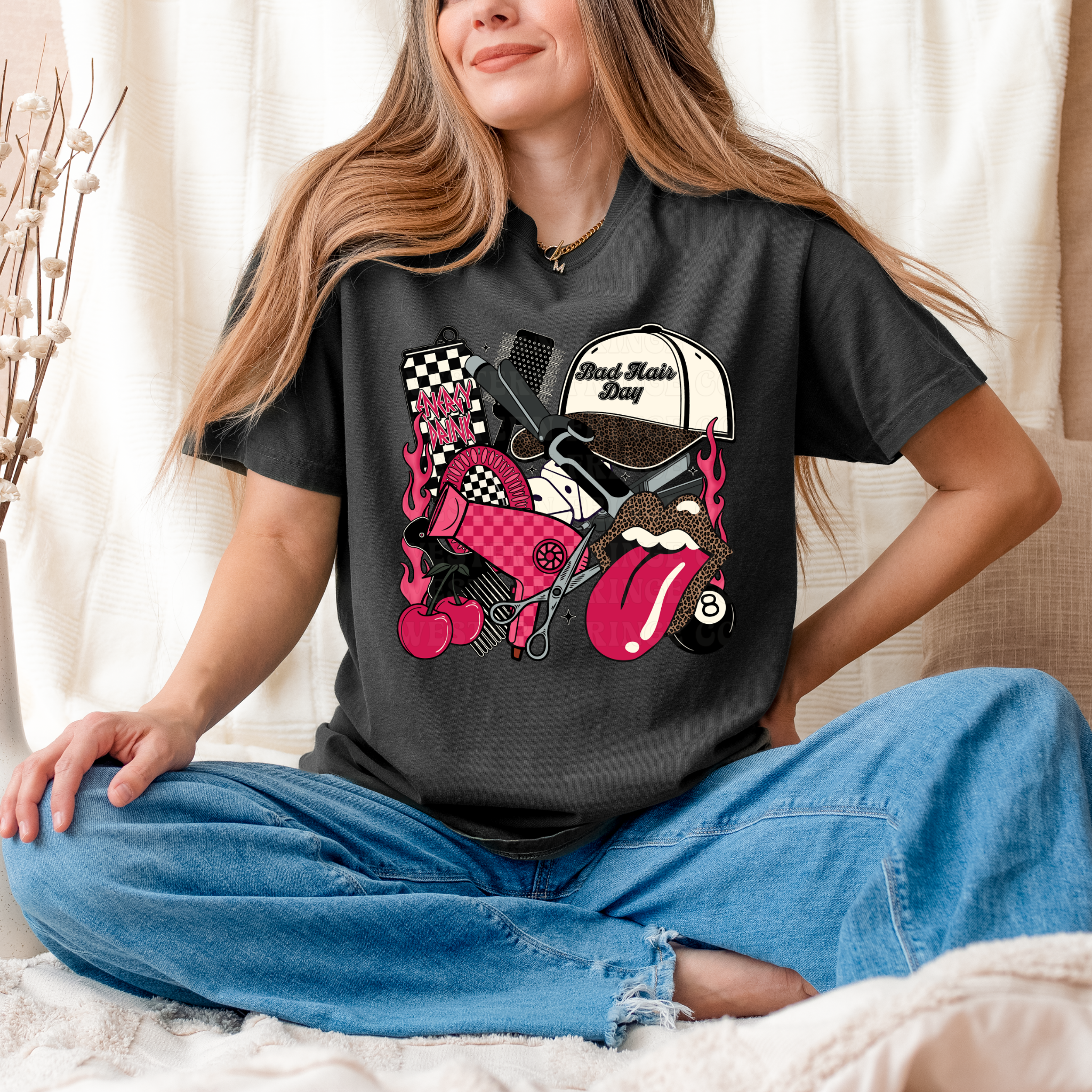 Hot Pink Hairstylist Graphic T-Shirt | Crewneck