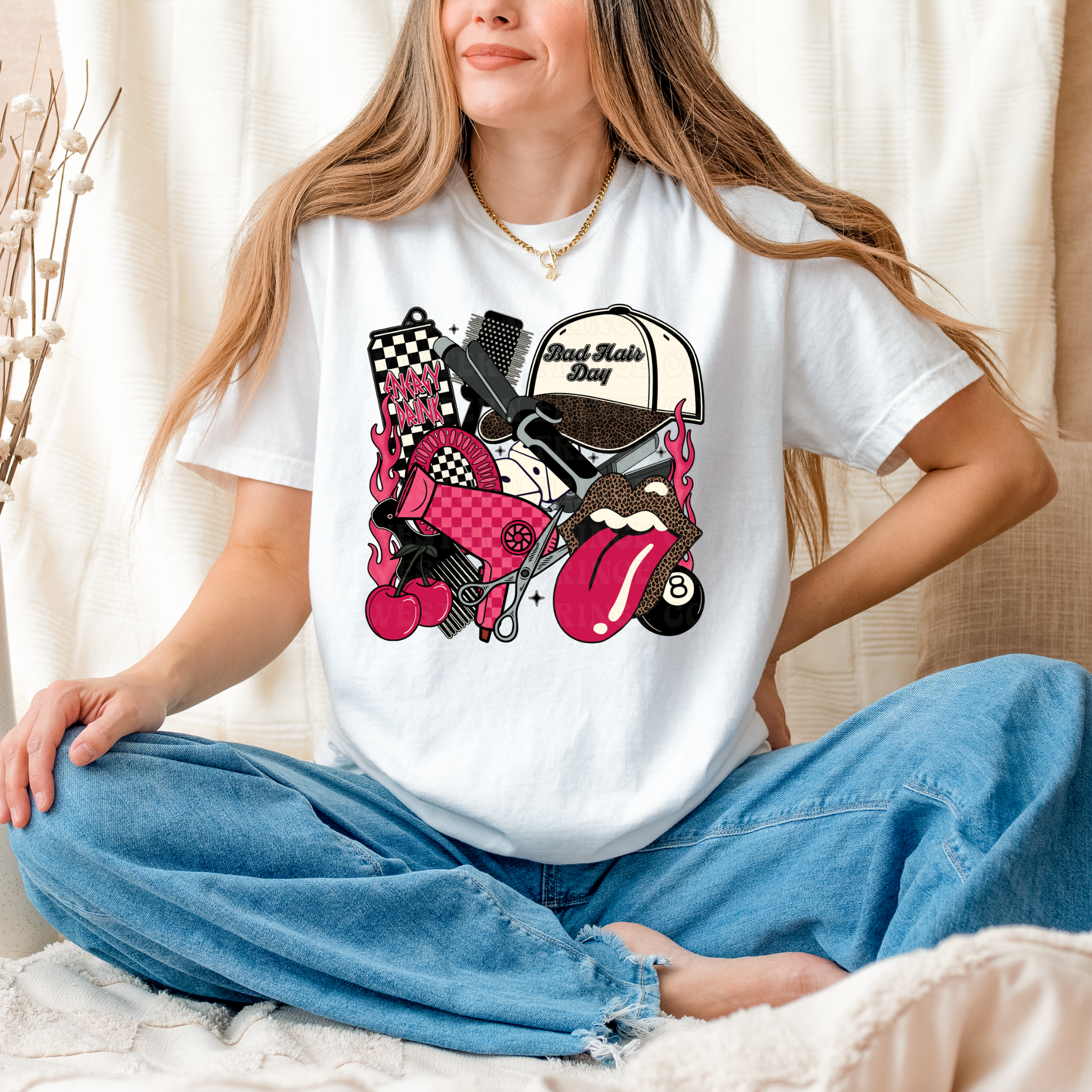 Hot Pink Hairstylist Graphic T-Shirt | Crewneck