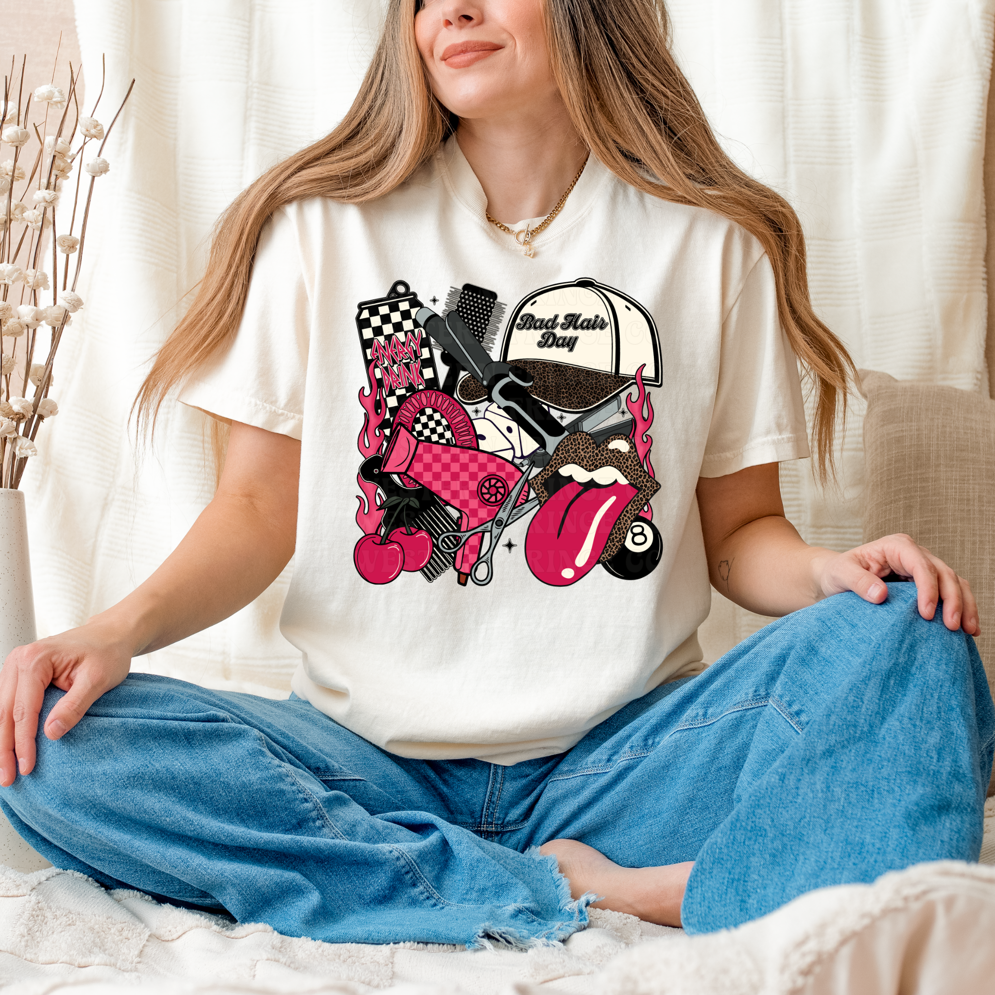 Hot Pink Hairstylist Graphic T-Shirt | Crewneck