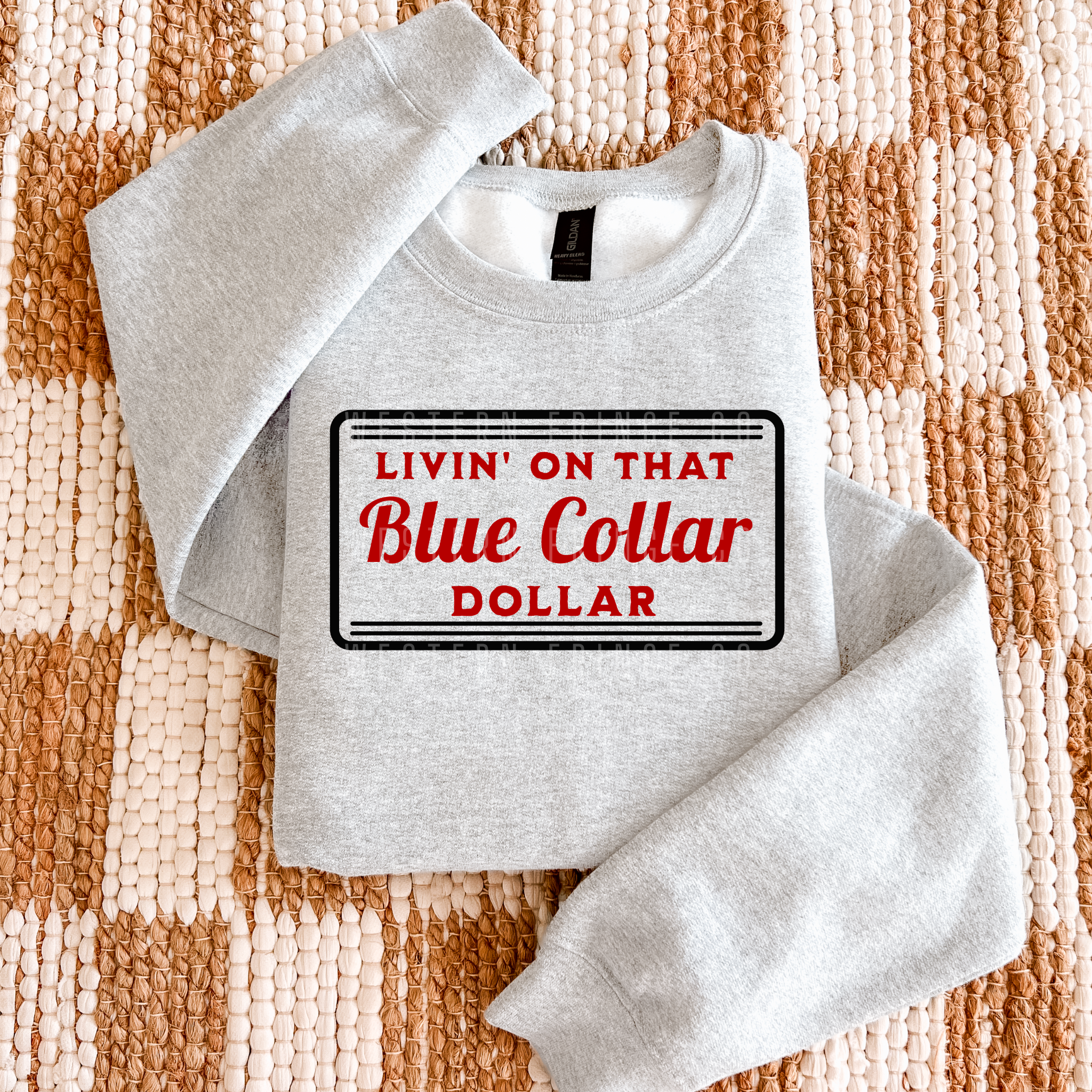 Livin' On That Blue Collar Dollar Graphic T-Shirt | Crewneck | Red Version
