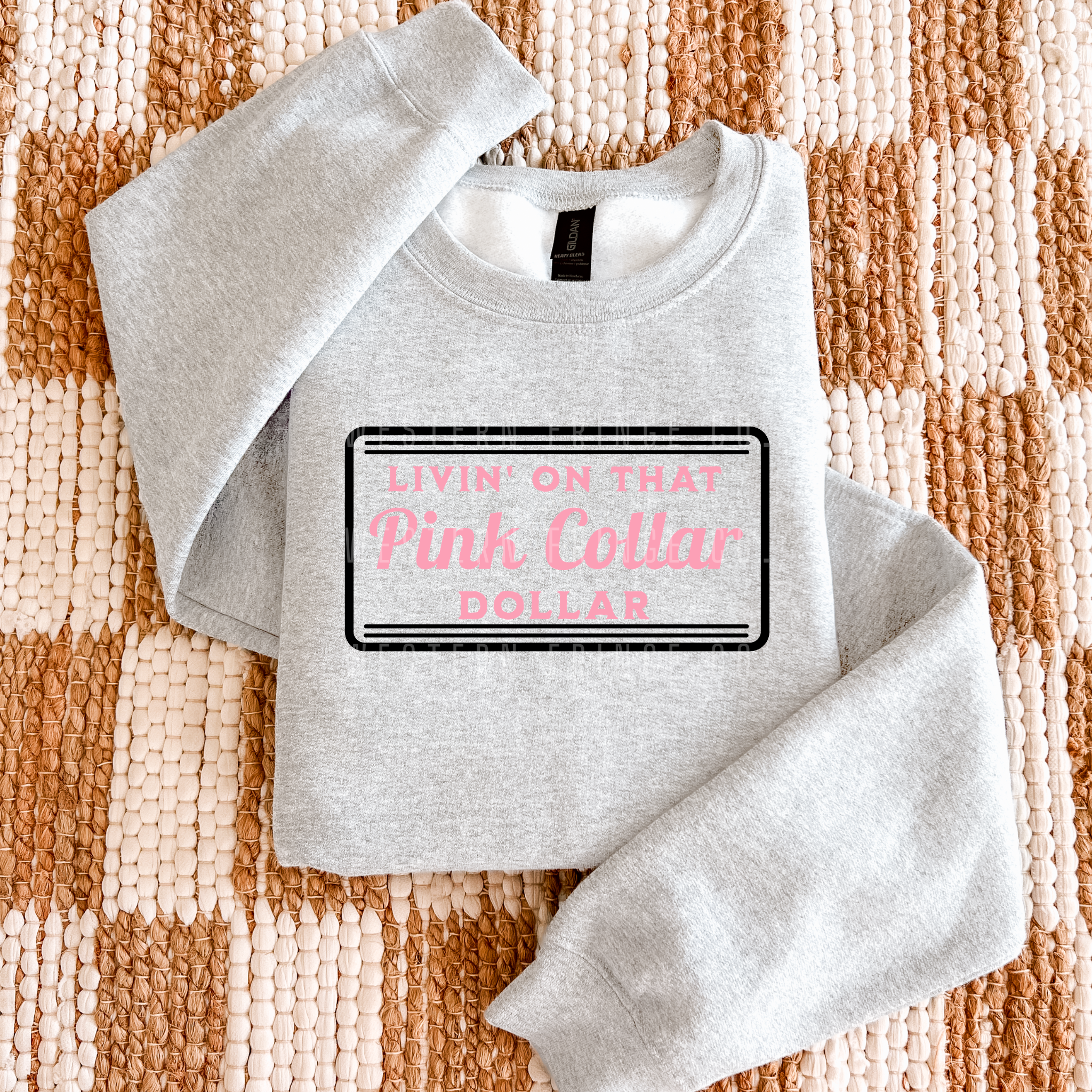 Livin' On That Blue Collar Dollar Graphic T-Shirt | Crewneck | Light Pink Version
