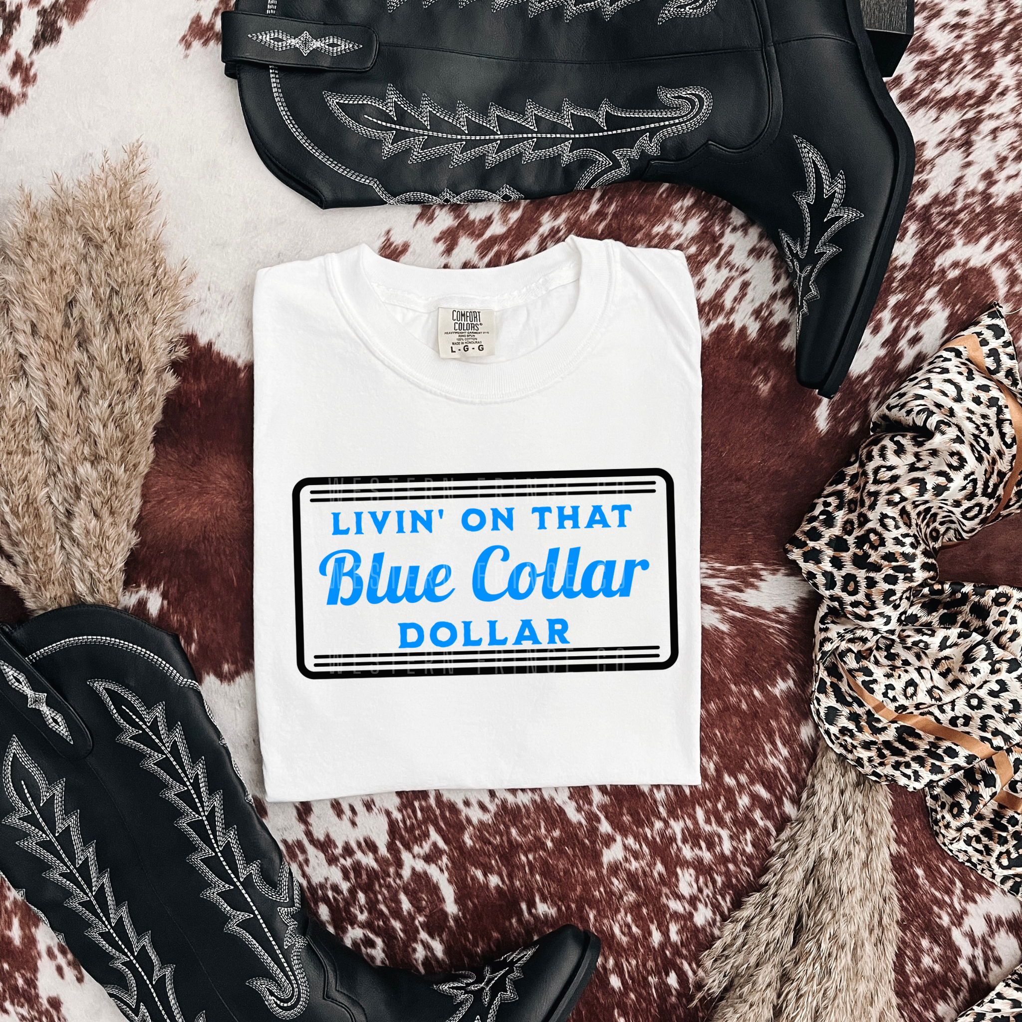 Livin' On That Blue Collar Dollar Graphic T-Shirt | Crewneck | Blue Version