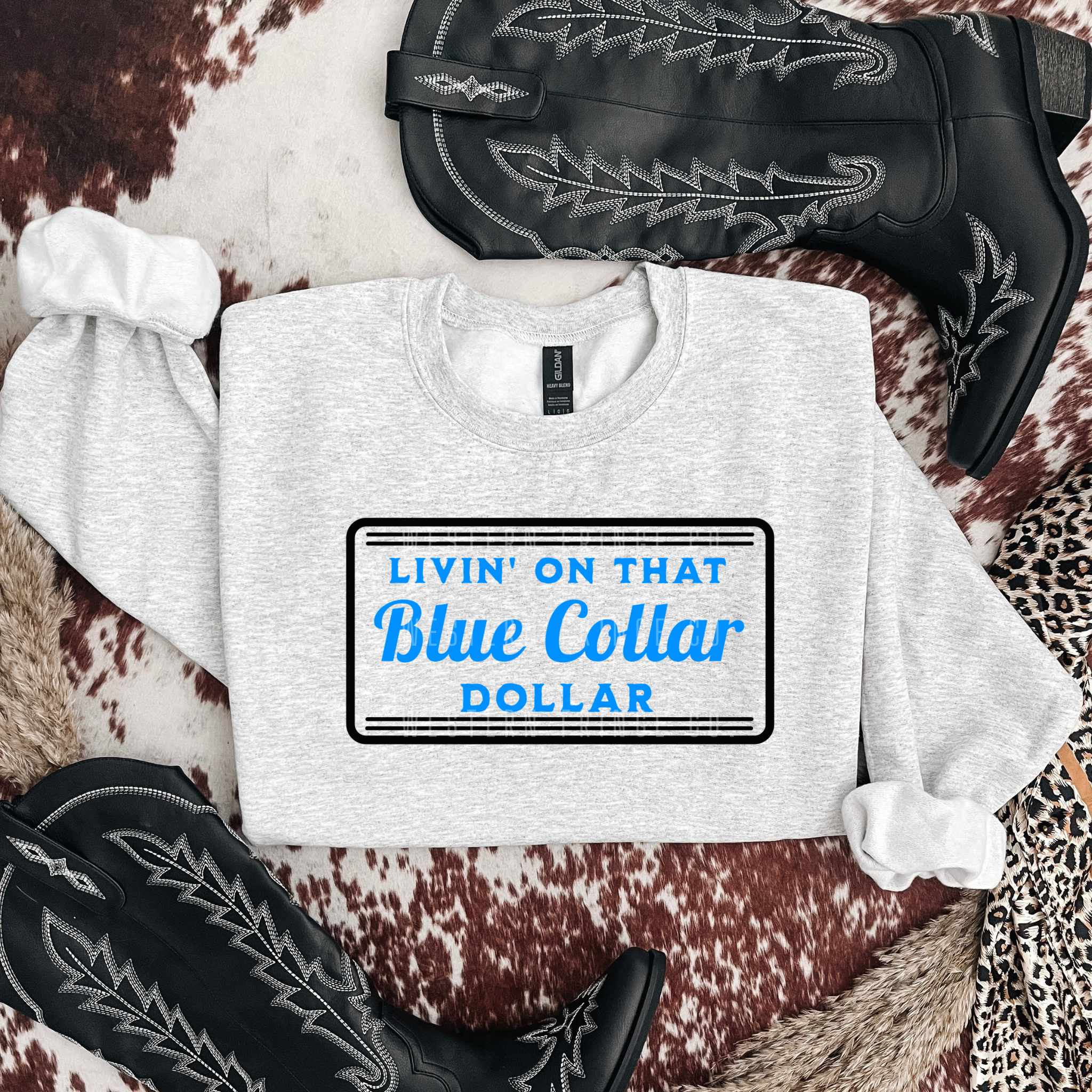 Livin' On That Blue Collar Dollar Graphic T-Shirt | Crewneck | Blue Version