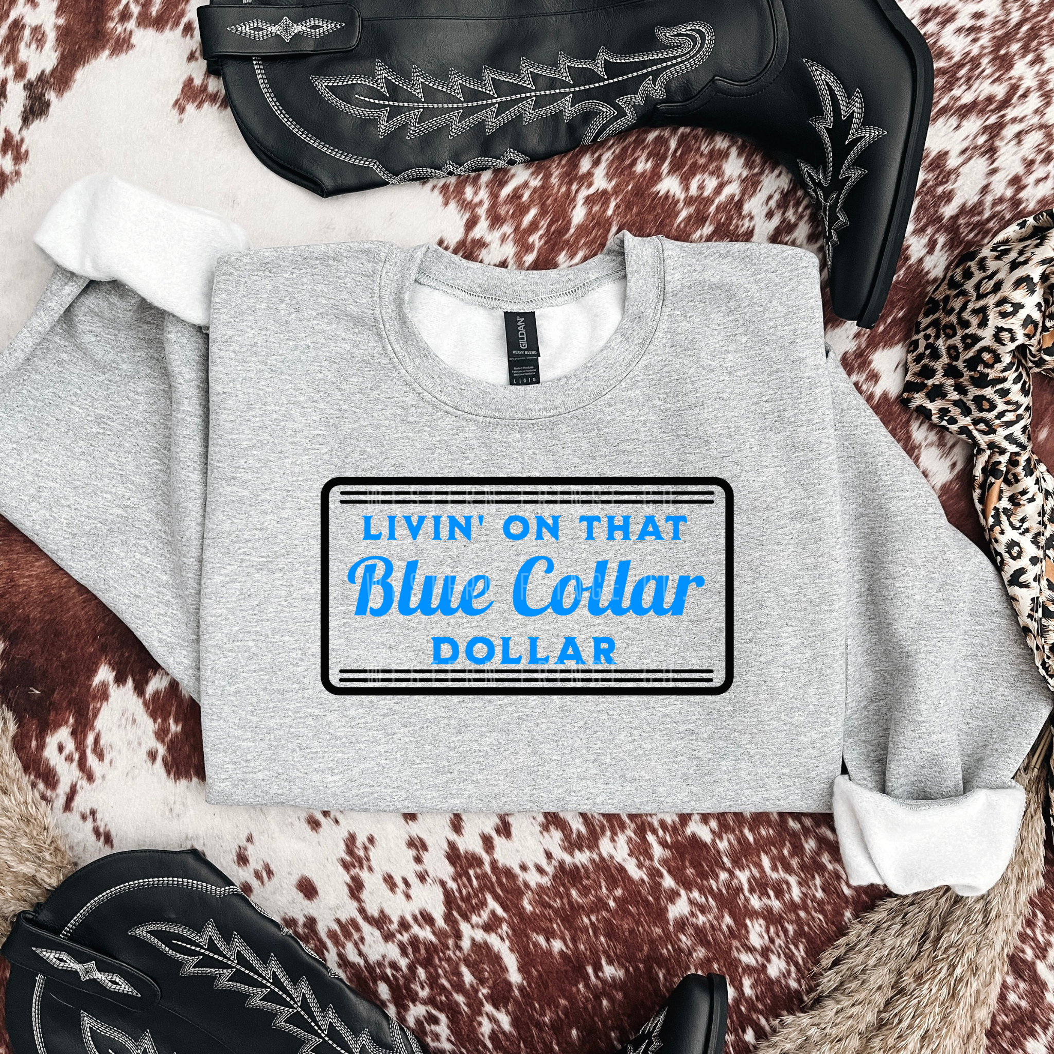 Livin' On That Blue Collar Dollar Graphic T-Shirt | Crewneck | Blue Version
