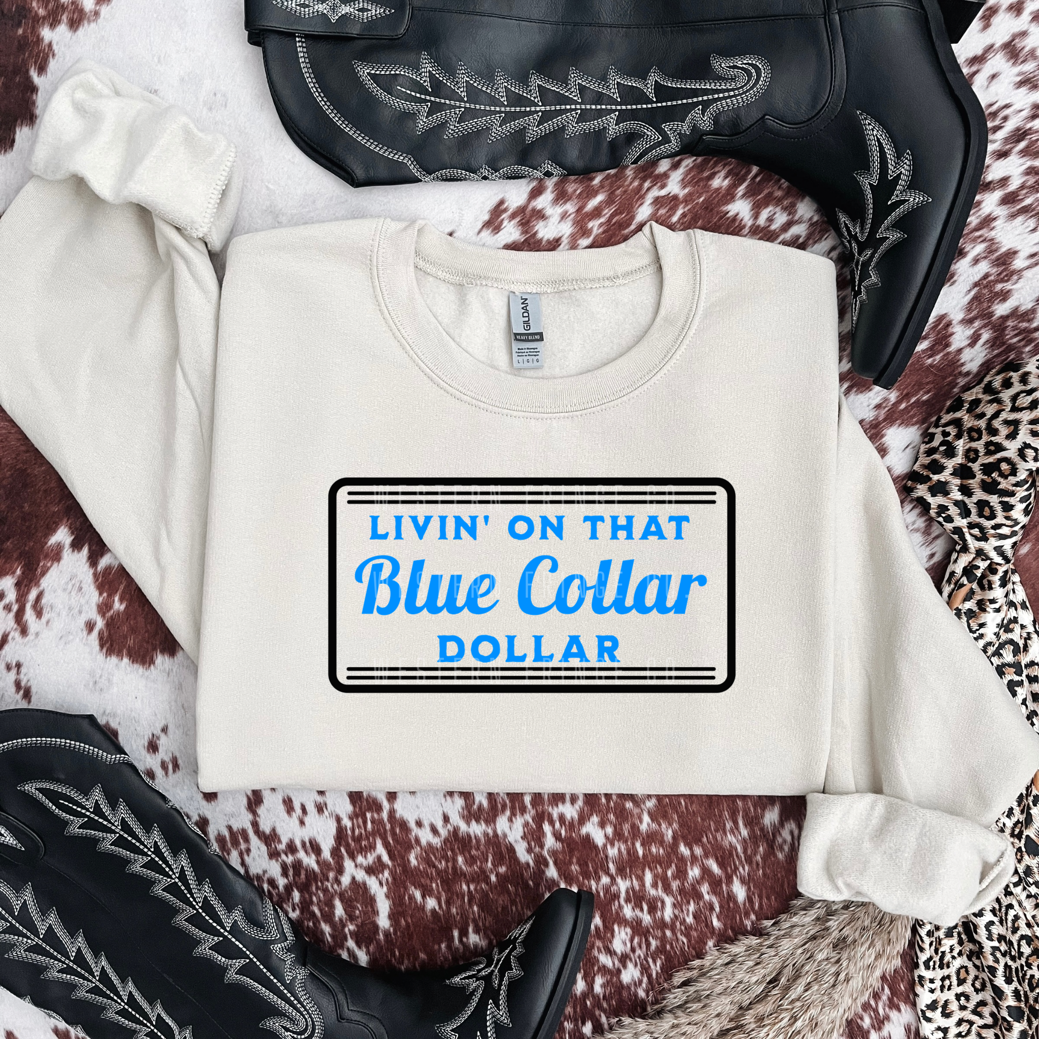 Livin' On That Blue Collar Dollar Graphic T-Shirt | Crewneck | Blue Version