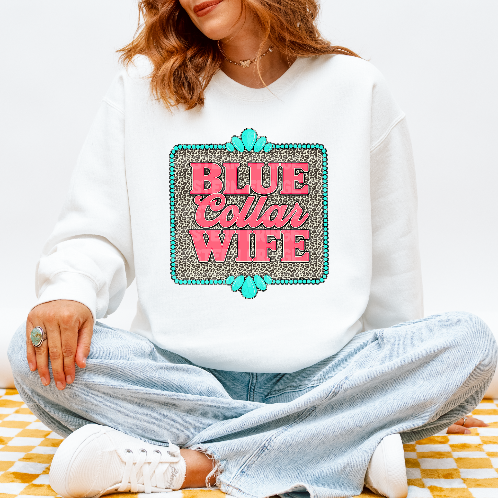 Blue Collar Wife Graphic T-Shirt | Crewneck |Leopard Print