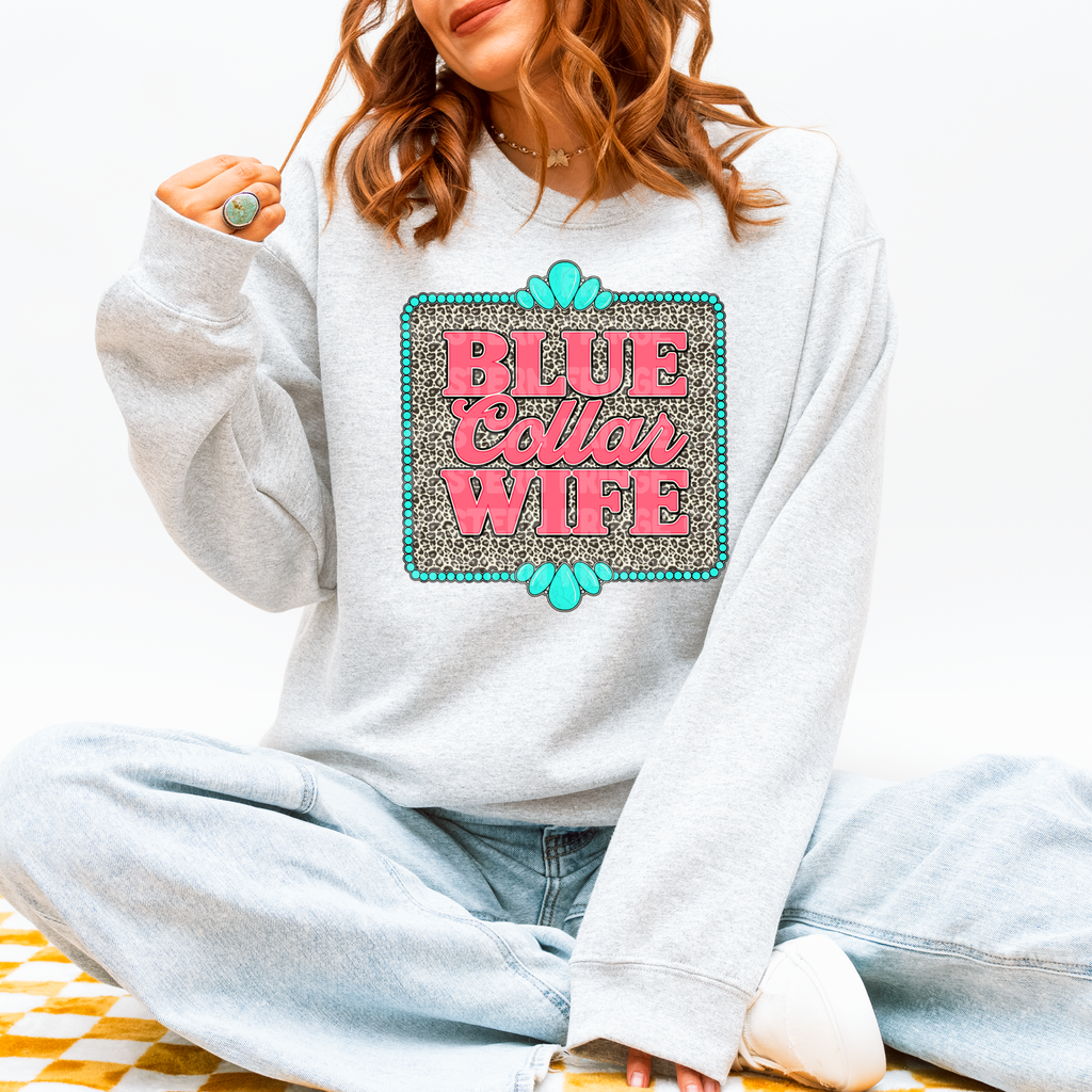 Blue Collar Wife Graphic T-Shirt | Crewneck |Leopard Print