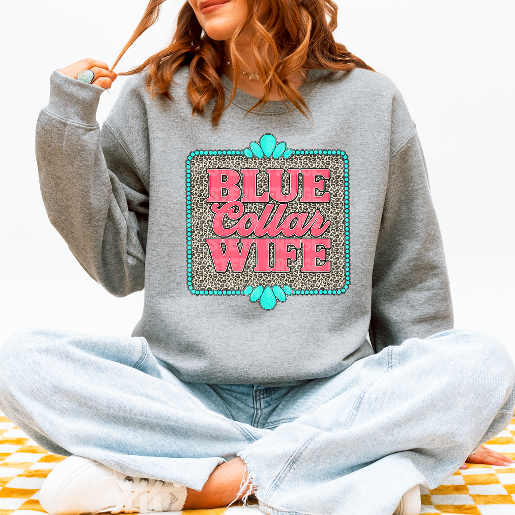 Blue Collar Wife Graphic T-Shirt | Crewneck |Leopard Print