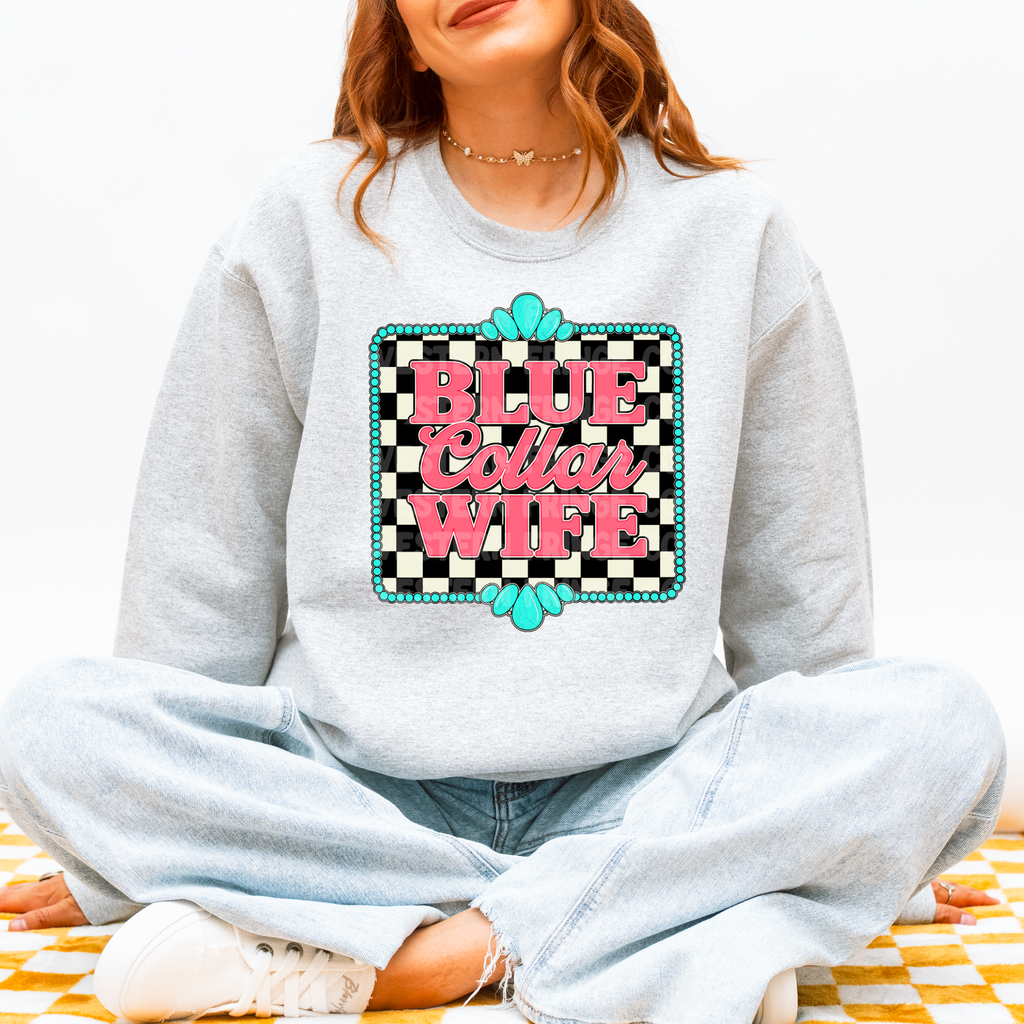 Blue Collar Wife Graphic T-Shirt | Crewneck | Checkered Print