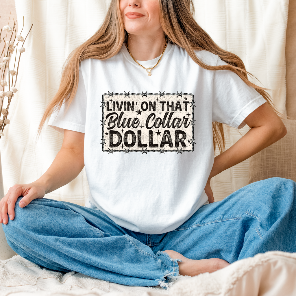 Livin' On That Blue Collar Dollar Barbed Wire Graphic T-Shirt | Crewneck