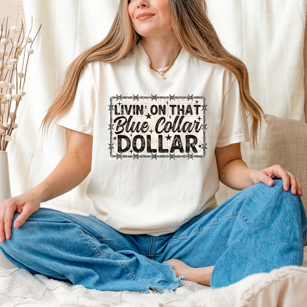 Livin' On That Blue Collar Dollar Barbed Wire Graphic T-Shirt | Crewneck