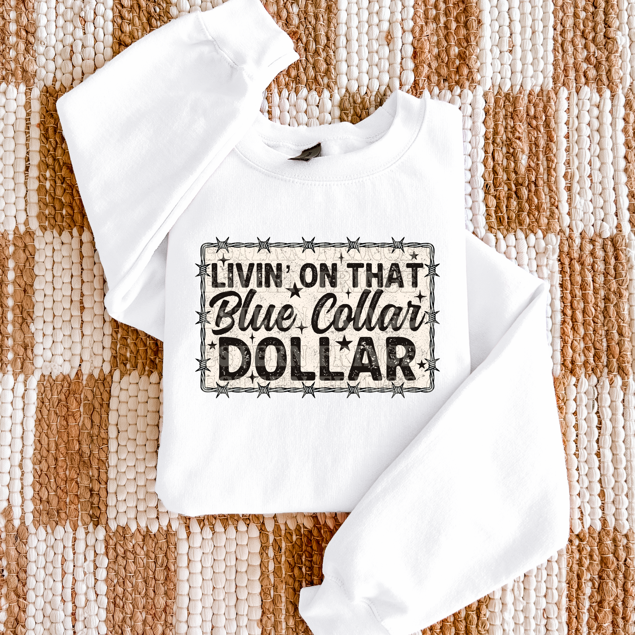 Livin' On That Blue Collar Dollar Barbed Wire Graphic T-Shirt | Crewneck