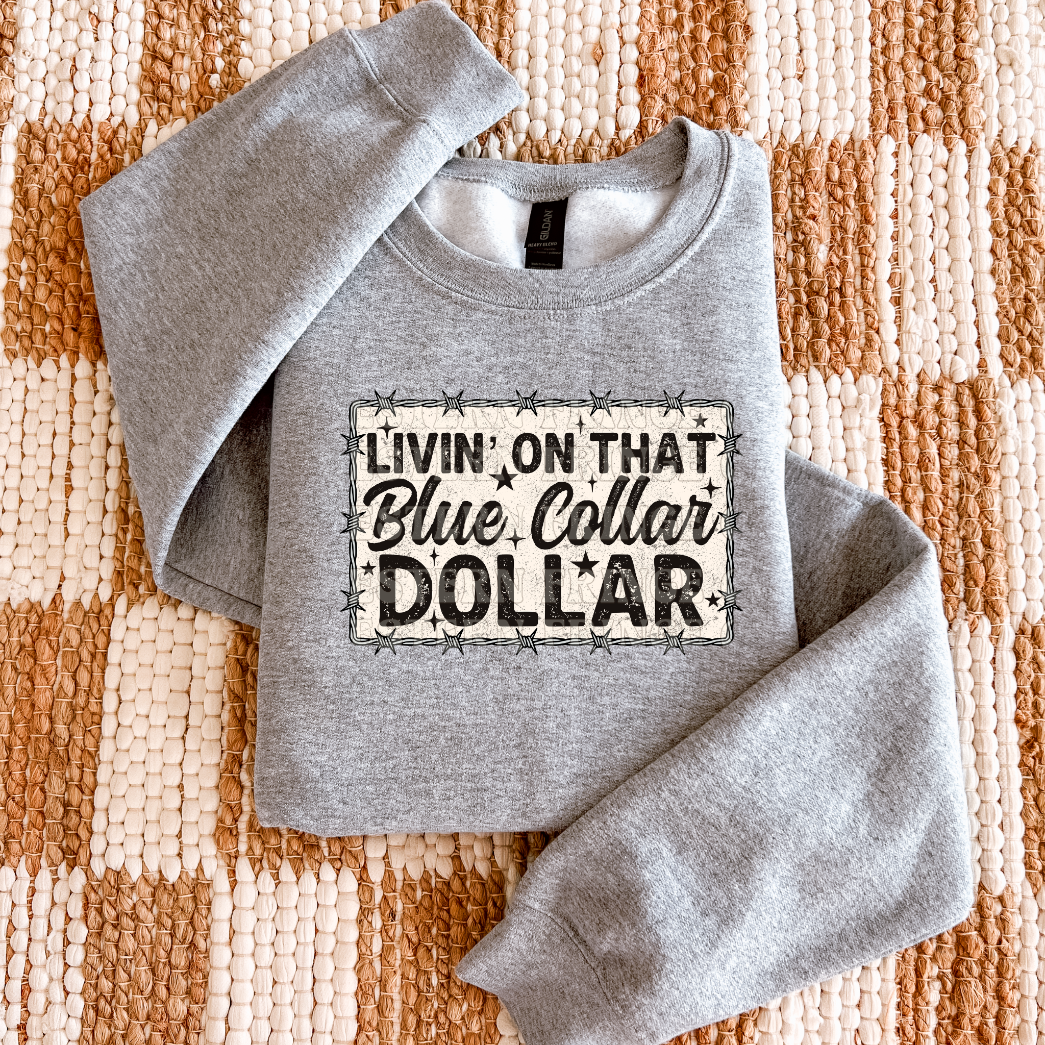 Livin' On That Blue Collar Dollar Barbed Wire Graphic T-Shirt | Crewneck