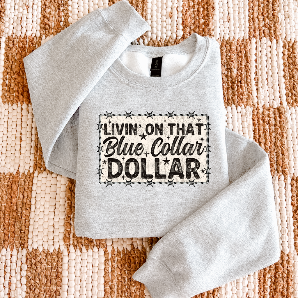 Livin' On That Blue Collar Dollar Barbed Wire Graphic T-Shirt | Crewneck