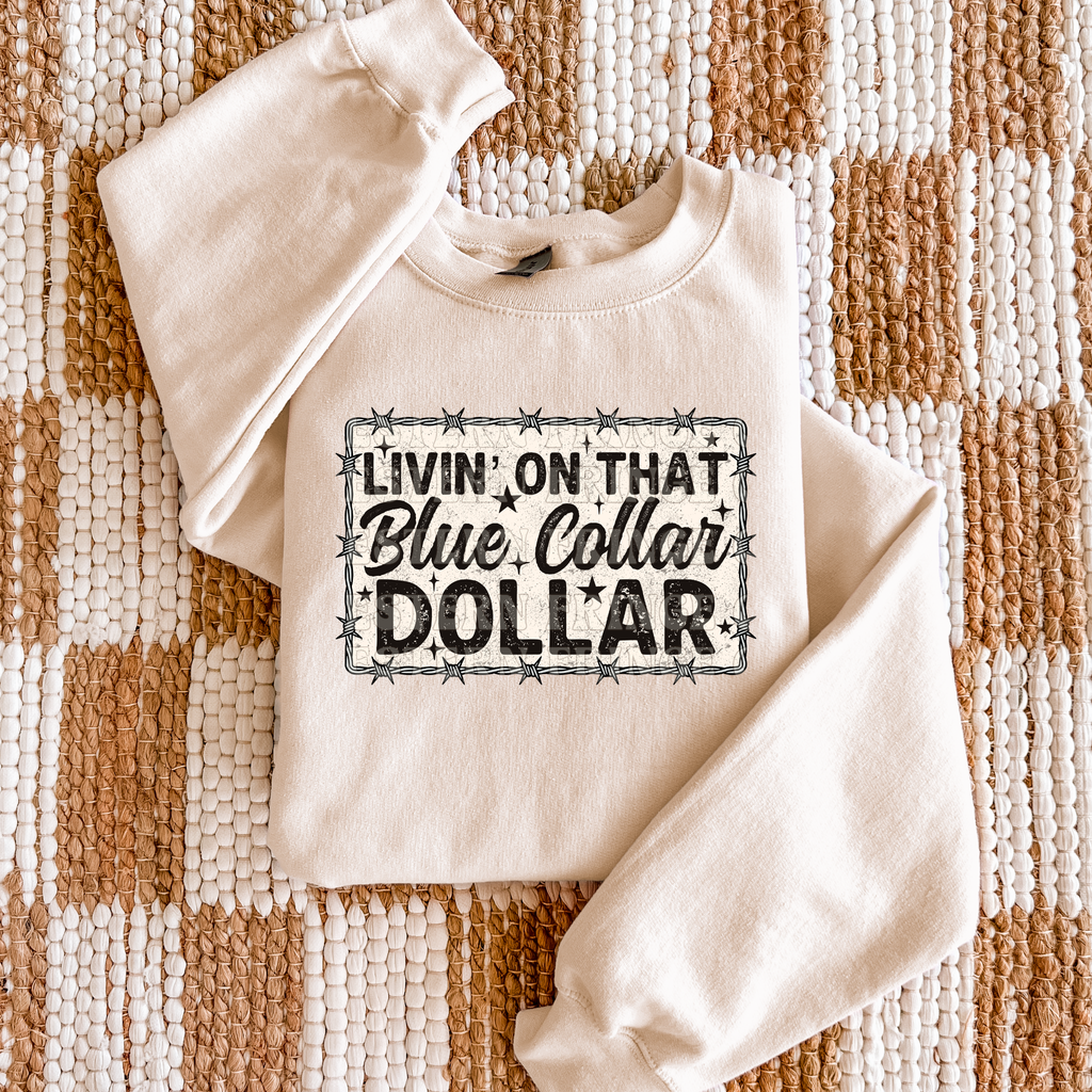 Livin' On That Blue Collar Dollar Barbed Wire Graphic T-Shirt | Crewneck