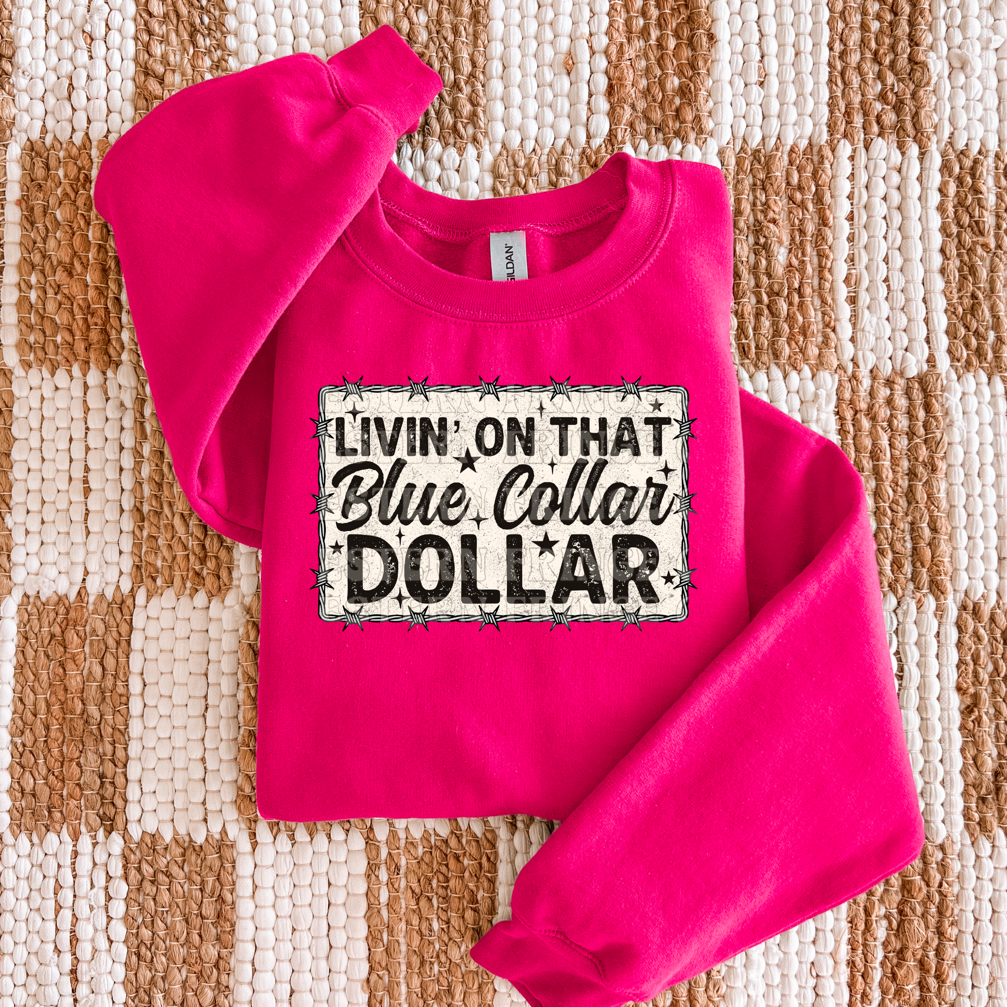 Livin' On That Blue Collar Dollar Barbed Wire Graphic T-Shirt | Crewneck