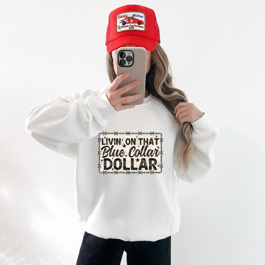 Livin' On That Blue Collar Dollar Barbed Wire Graphic T-Shirt | Crewneck