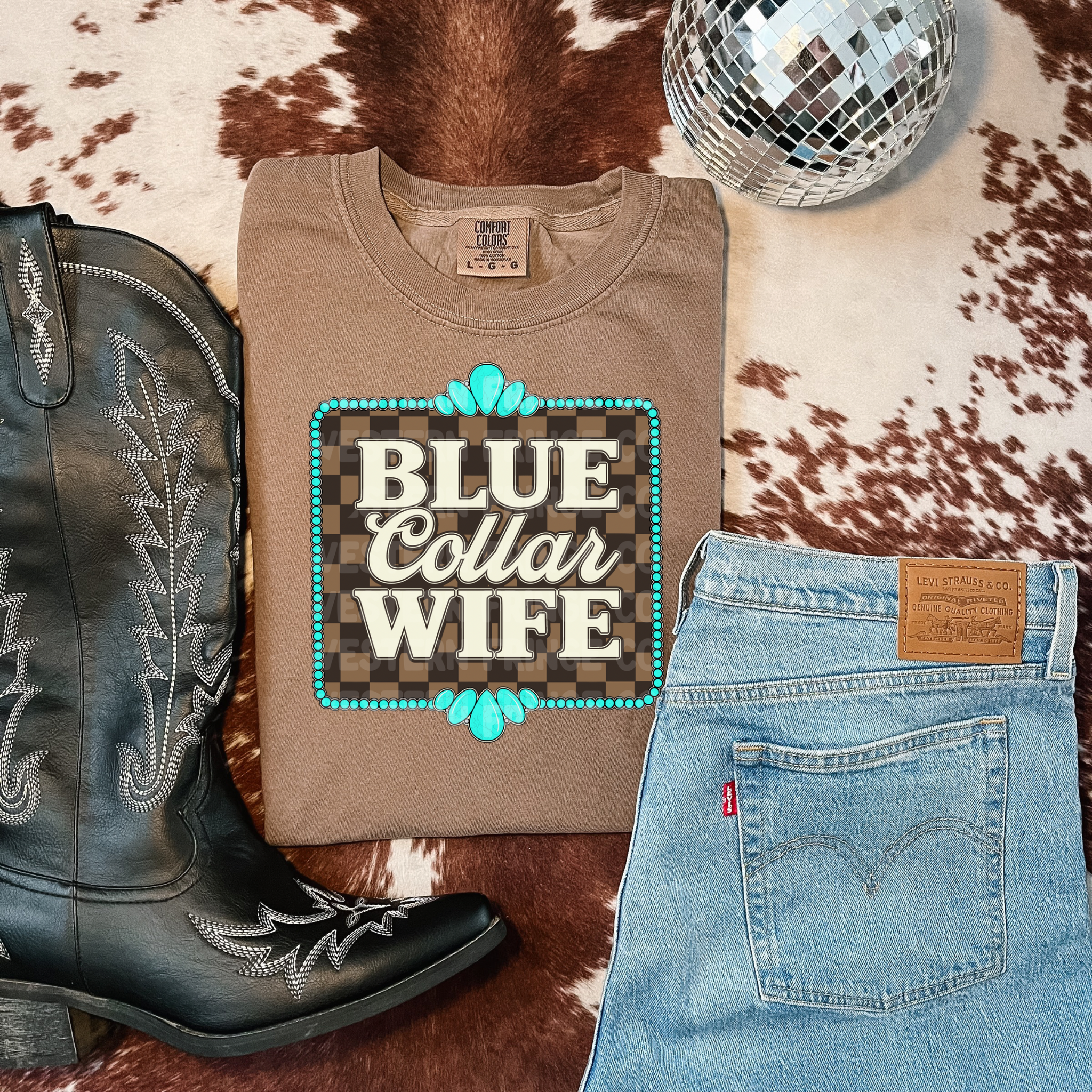 Blue Collar Wife Graphic T-Shirt | Crewneck | Checkered Print