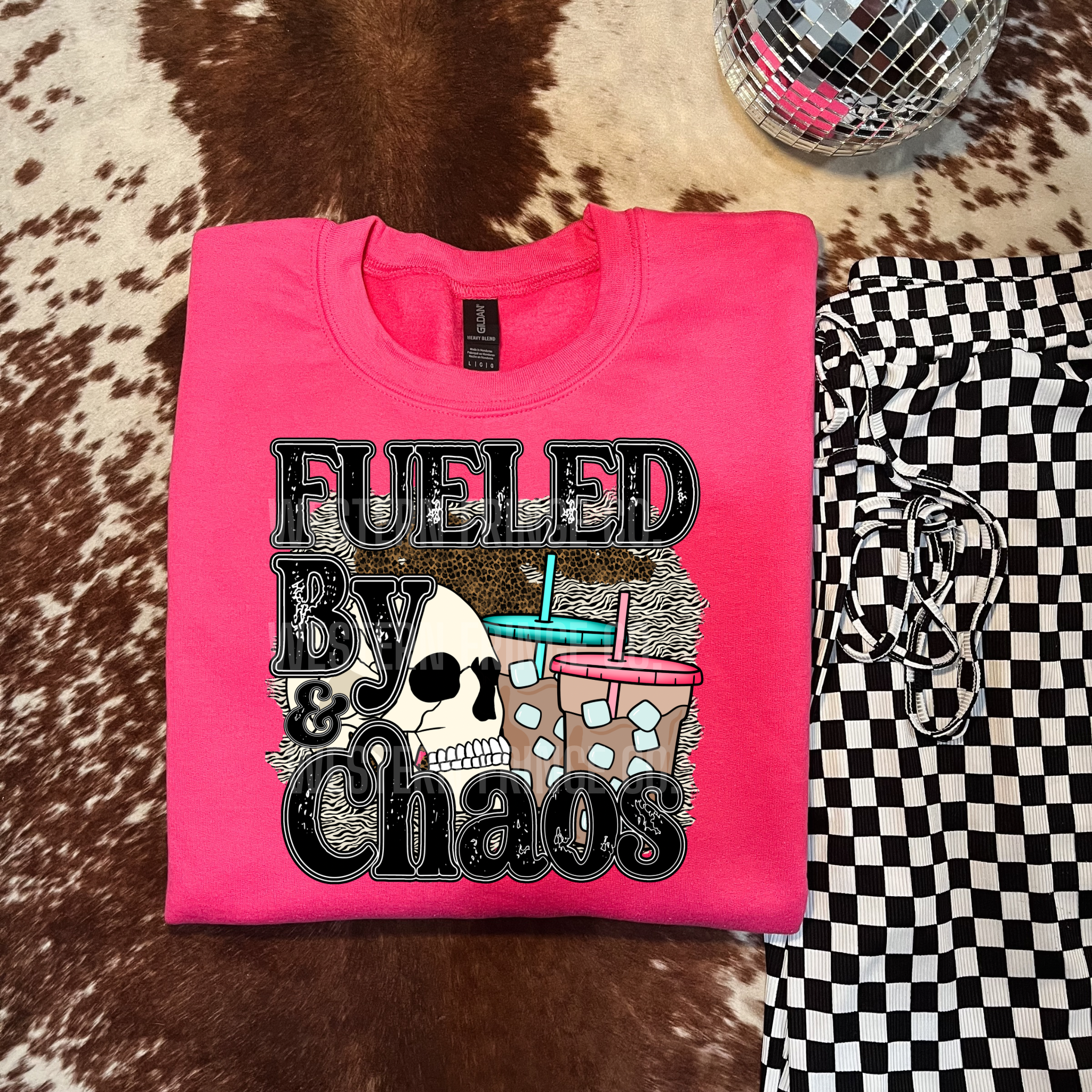 Fueled By Iced Coffee & Chaos T-Shirt Graphic | Crewneck |