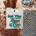 Good Vibes And Good Coffee Graphic T-Shirt | Crewneck | Turquoise Version