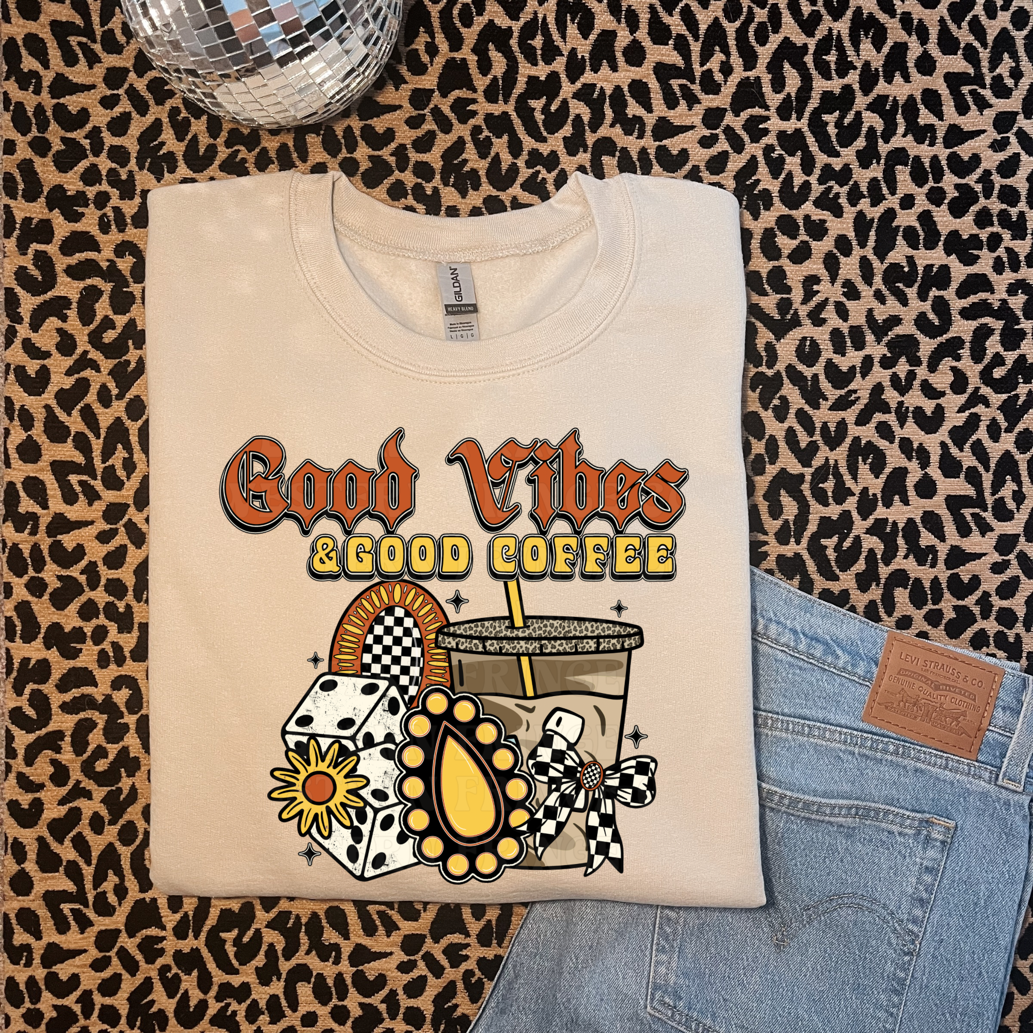 Retro Good Vibes & Good Coffee T- Shirt Graphic T-Shirt | Good Vibes & Good Coffee Crewneck