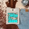 Fueled By Iced Coffee & Jesus Graphic T-Shirt | Crewneck | Turquoise Version