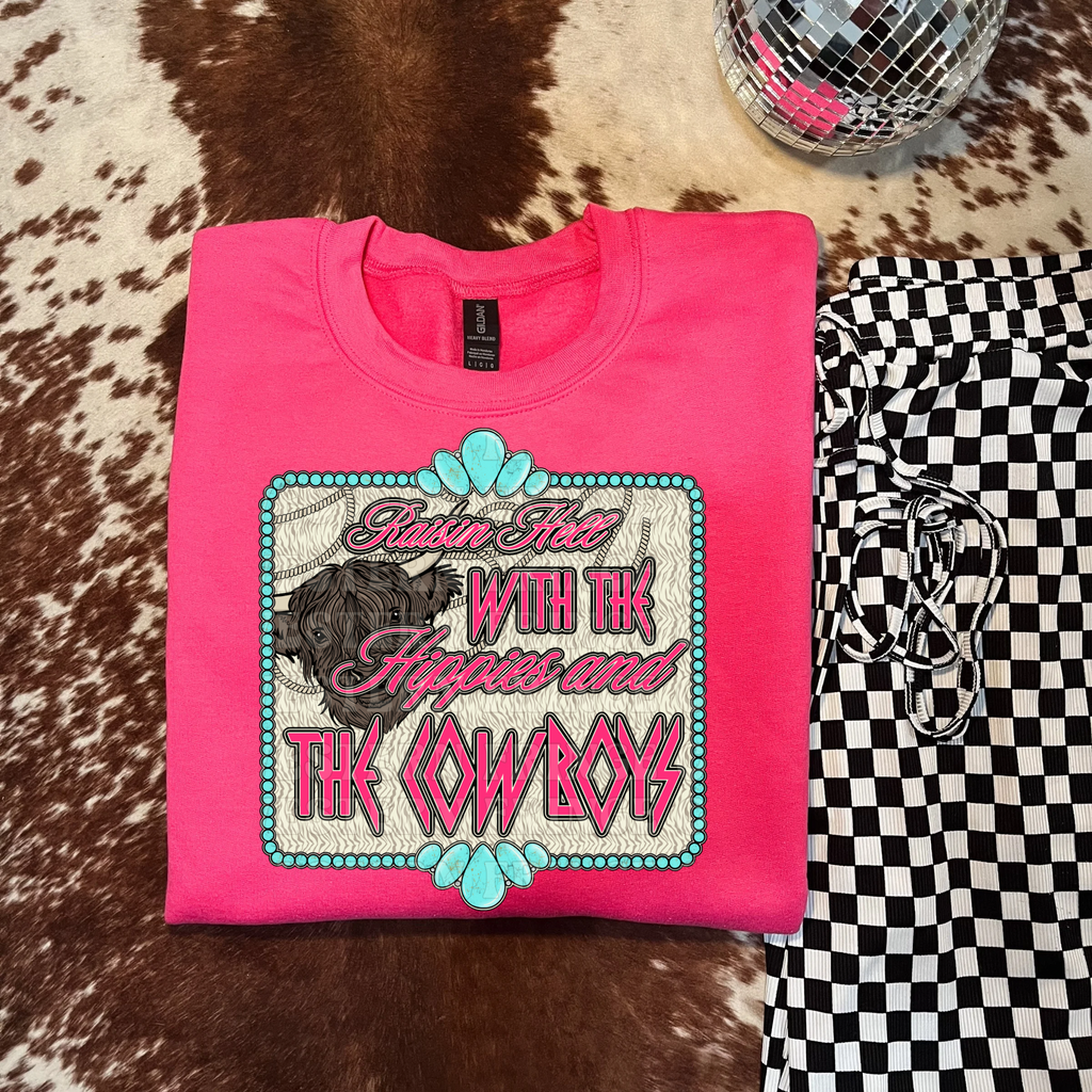 Raisin' Hell With The Hippies And The Cowboys Graphic T-Shirt | Crewneck