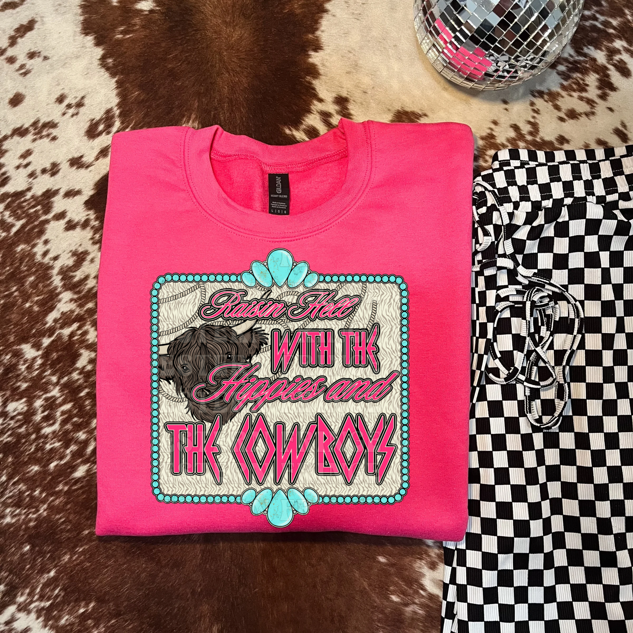 Raisin' Hell With The Hippies And The Cowboys Graphic T-Shirt | Crewneck